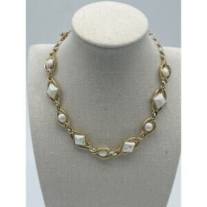 Vintage Emmons Gold Tone Iridescent Necklace Signed Statement Necklace
